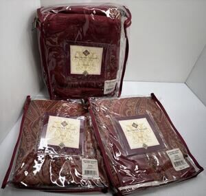 Lot Of New Biltmore Curtain Panels (2) & 2 Valances Burgundy & Gold 48x84”